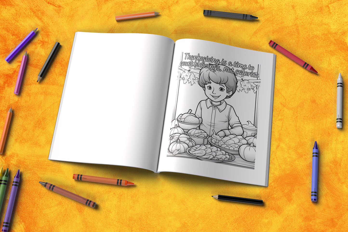 Reflective Thanksgiving coloring book with calming affirmations