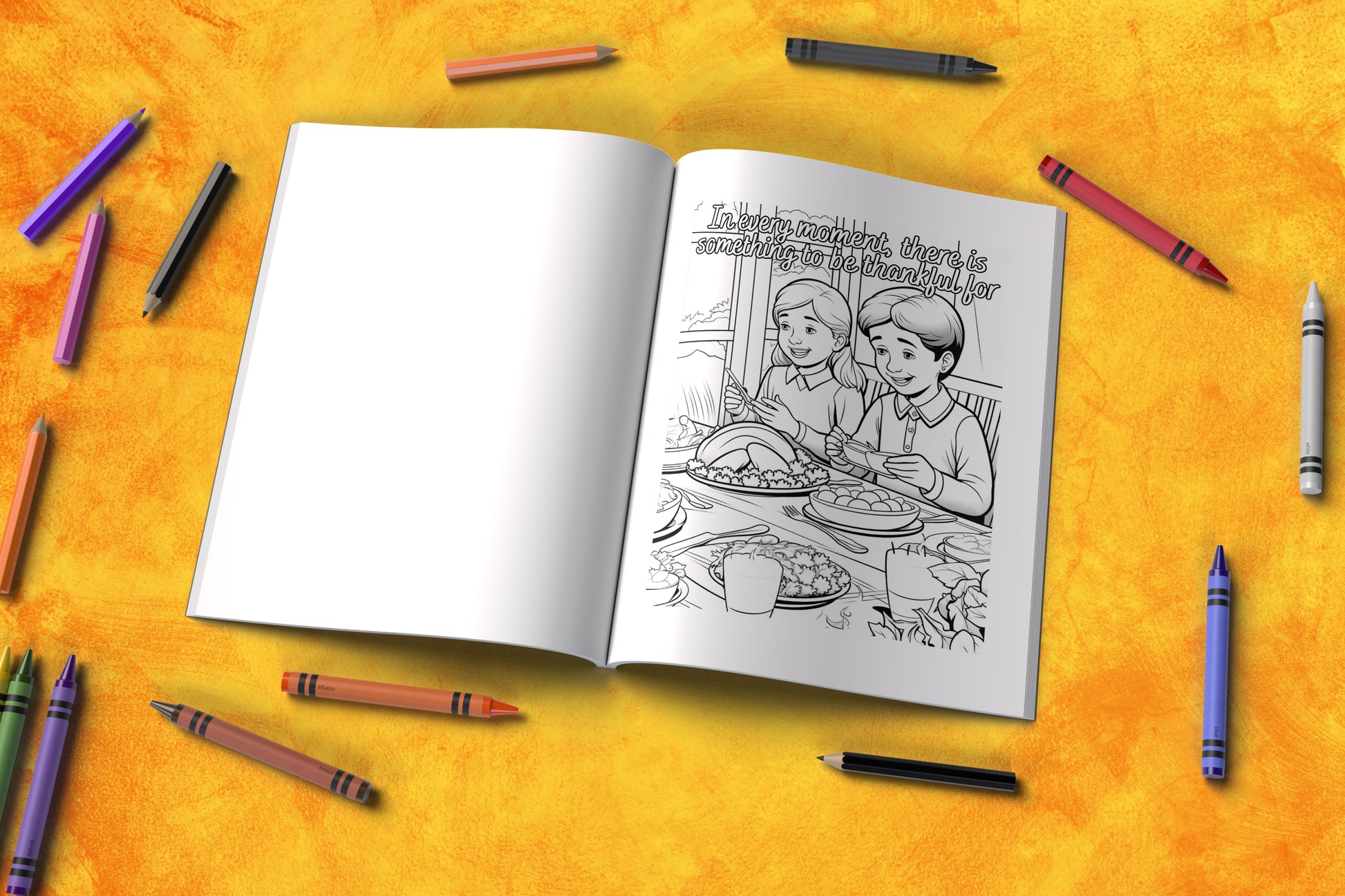 Reflective Thanksgiving coloring book with calming affirmations