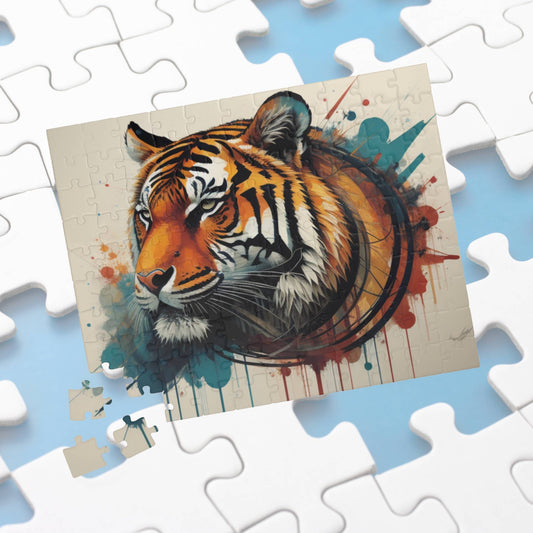 Noble tiger gazing forward with quiet strength, featured in an empowering jigsaw puzzle