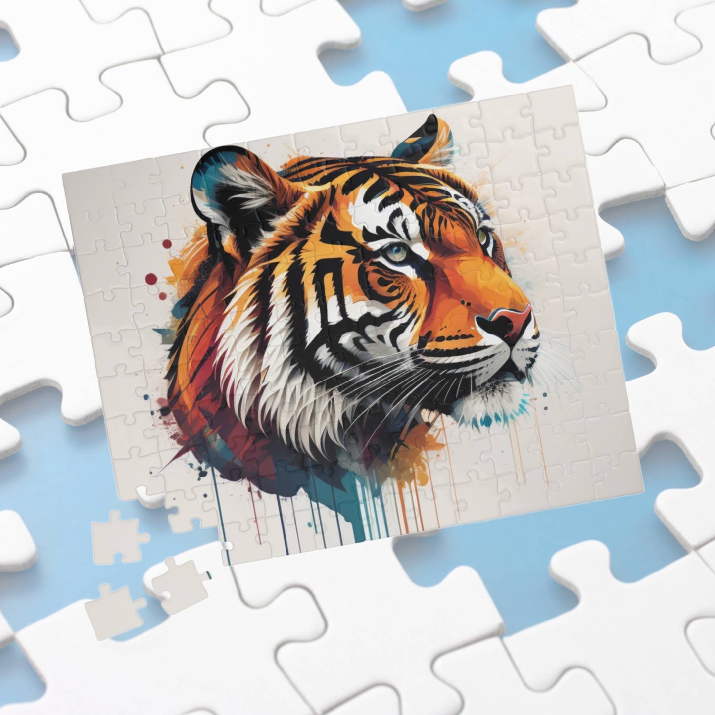 Expressive tiger artwork symbolizing inner courage and confidence, featured on a jungle-themed puzzle