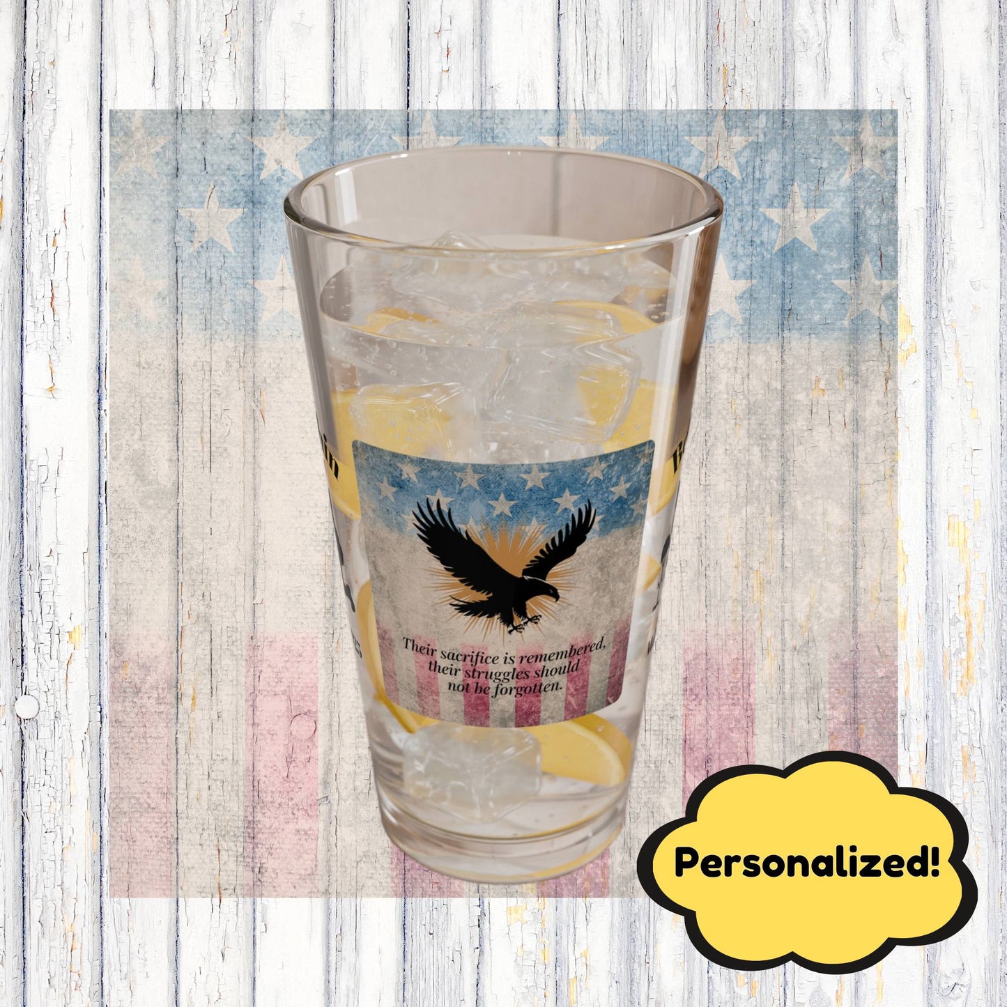 Personalized Memorial Day Pint Glass - "Their Sacrifice Is Remembered", PTSD Awareness Gift for Veterans & Memorial Days