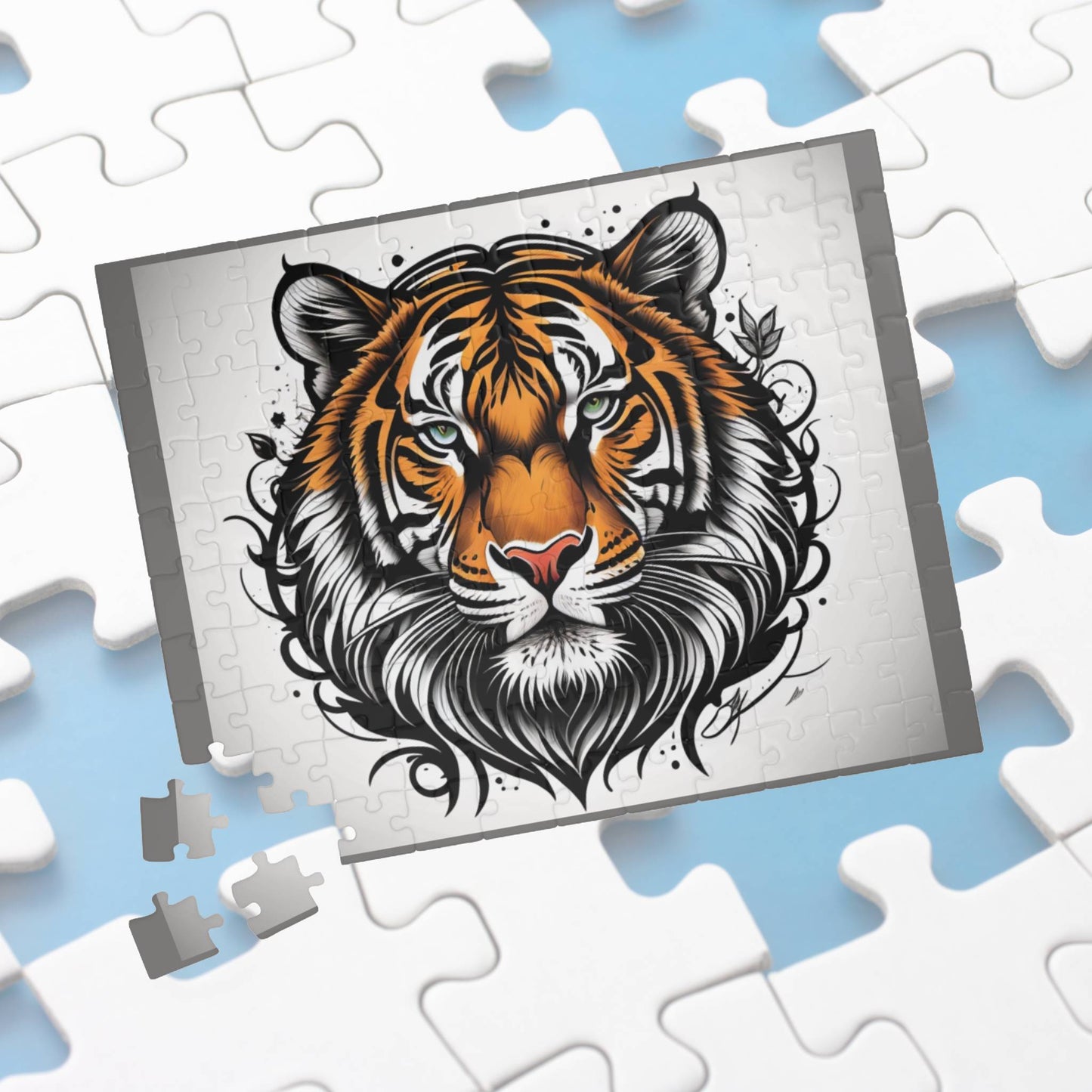 Lively tiger illustration full of wild energy, featured in a bold and inspiring puzzle design