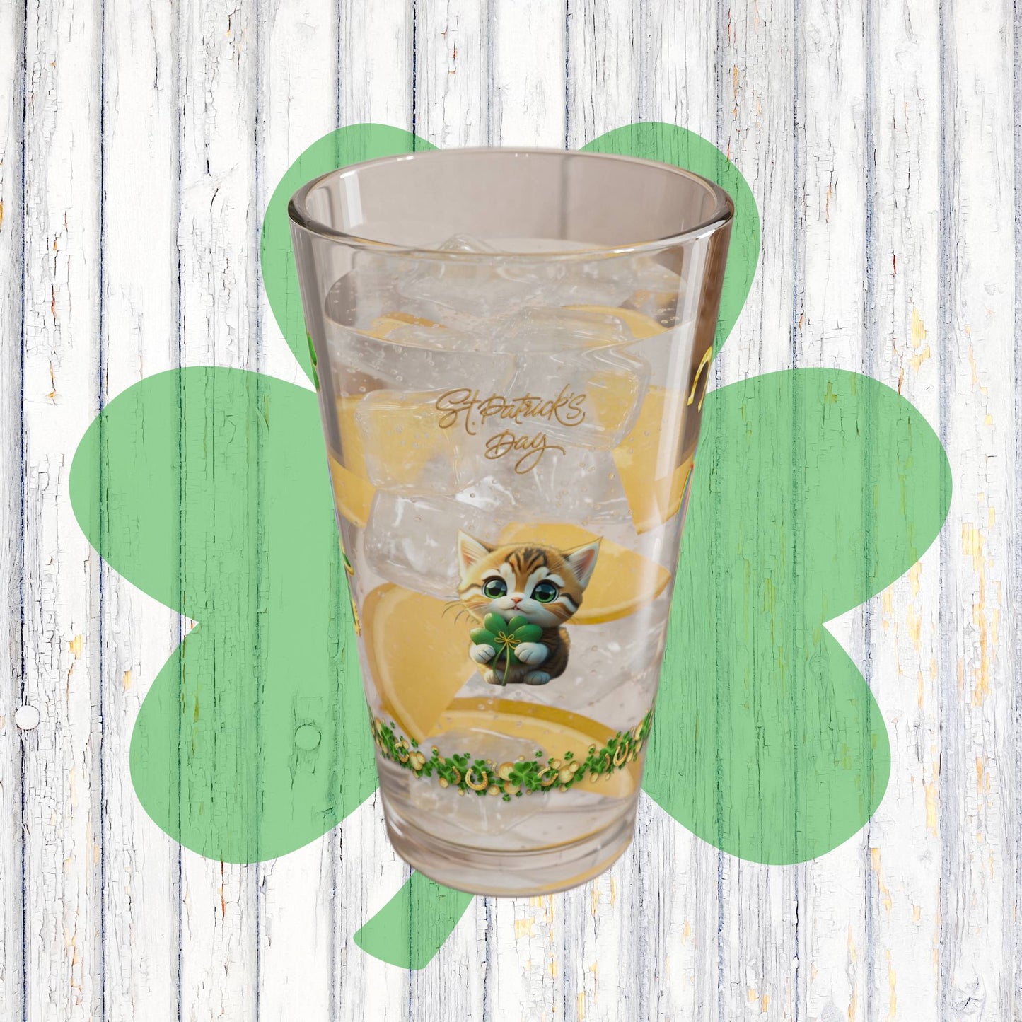 Tranquil Treasures with Tiny Whiskers: Mindful St. Patrick's Day 16oz Pint Glasses - Festive Design for Positivity & Wellness