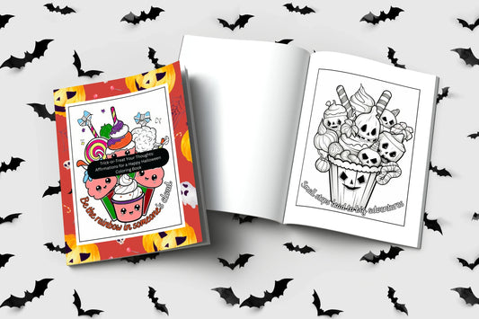 Shop our premium trick or treat your thoughts affirmations for a happy halloween coloring book from MySisterIsASurvivor.