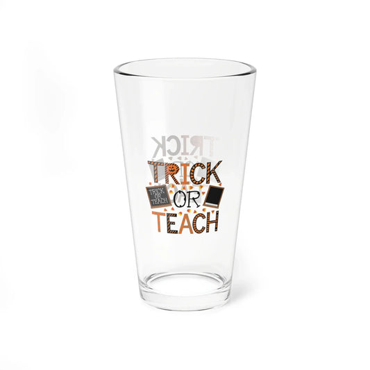 Shop our premium trick or teach halloween pint glass 16oz 1 from MySisterIsASurvivor.