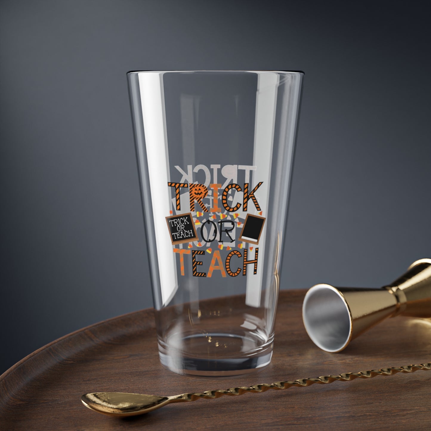 Trick Or Teach Halloween 16oz pint glass, fun Halloween teacher themed party drinkware - MySisterIsASurvivor