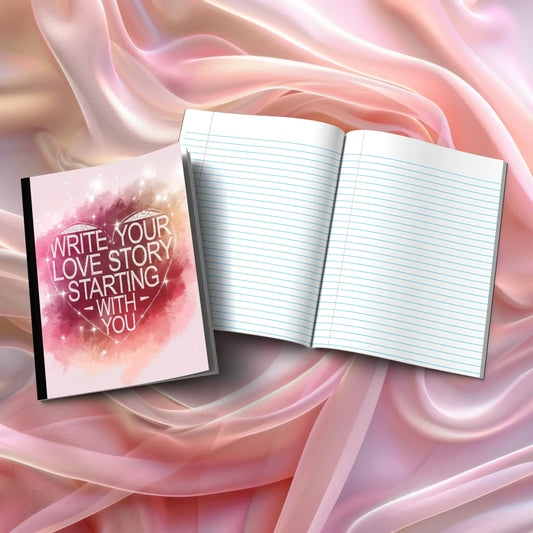 Shop our write your love story starting with you composition notebook featuring the Magenta Lined style option from MySisterIsASurvivor.