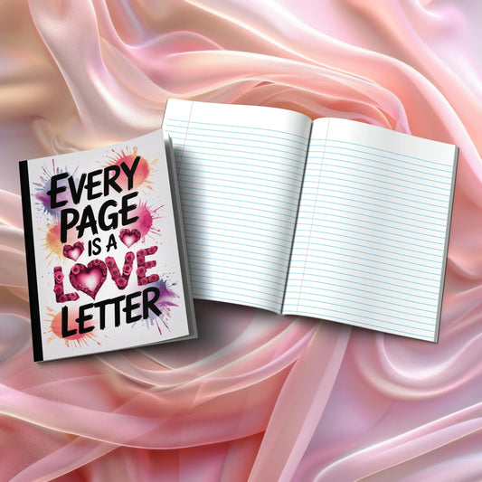 Shop our every page is a love letter composition notebook featuring the Magenta Lined style option from MySisterIsASurvivor.