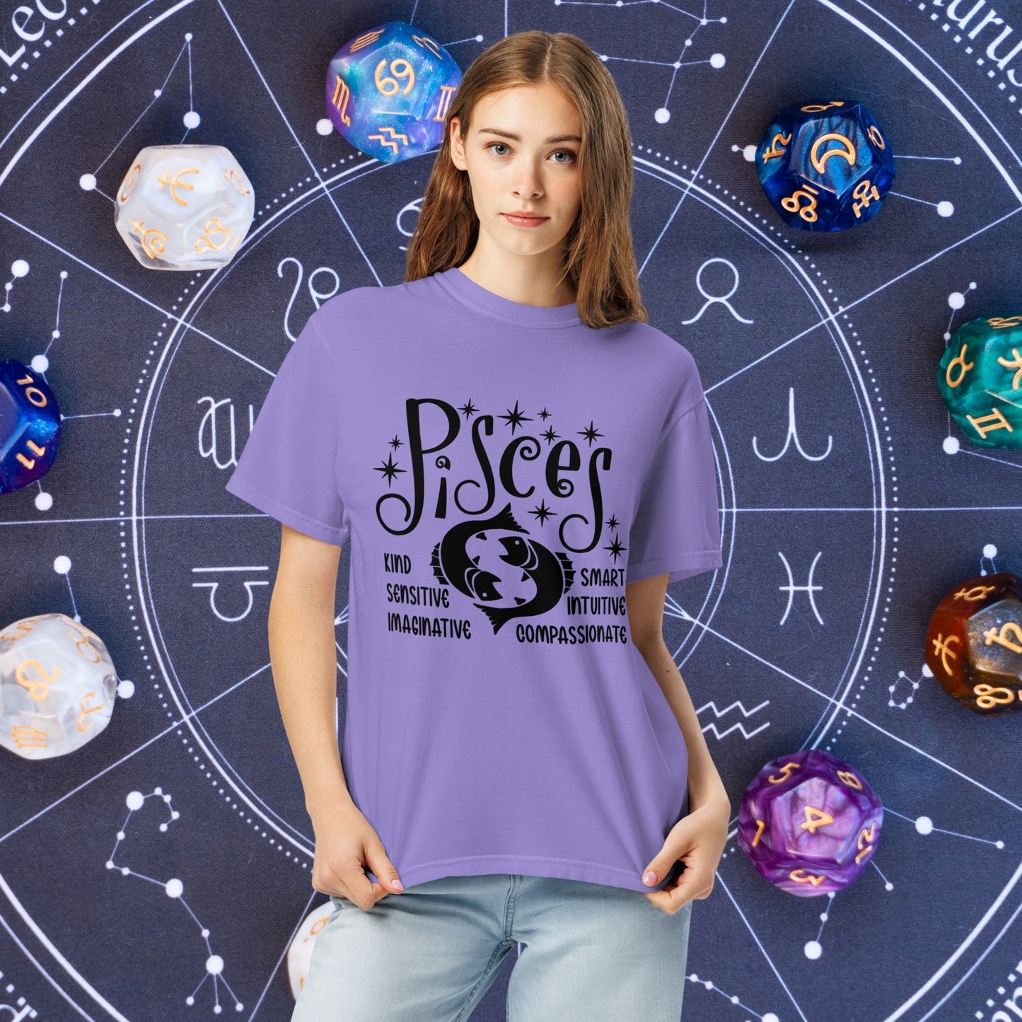 Pisces Zodiac Comfort Colors Shirt - Intuitive and dreamy Pisces astrology tee for mindful living and mental health support
