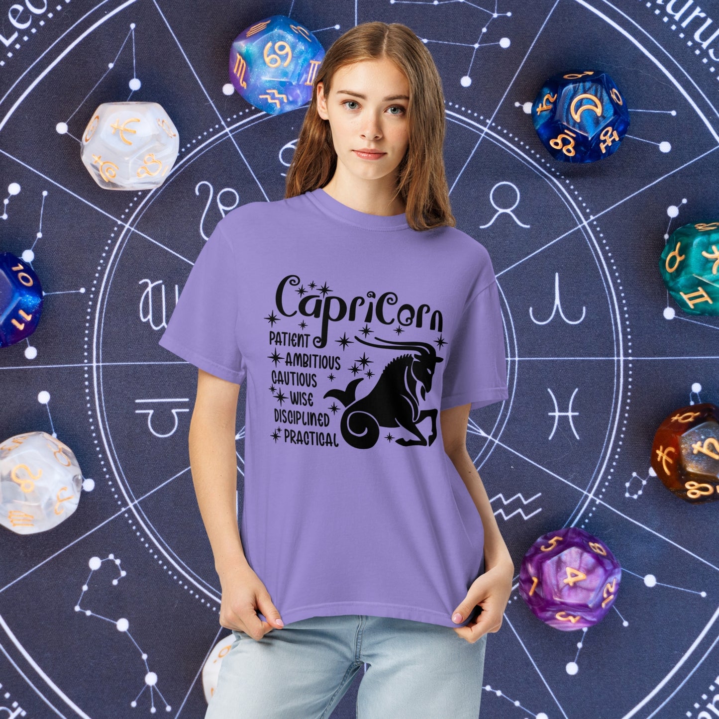 Capricorn Zodiac Comfort Colors T-Shirt - Grounded and mindful Capricorn zodiac tee for self-care and emotional balance