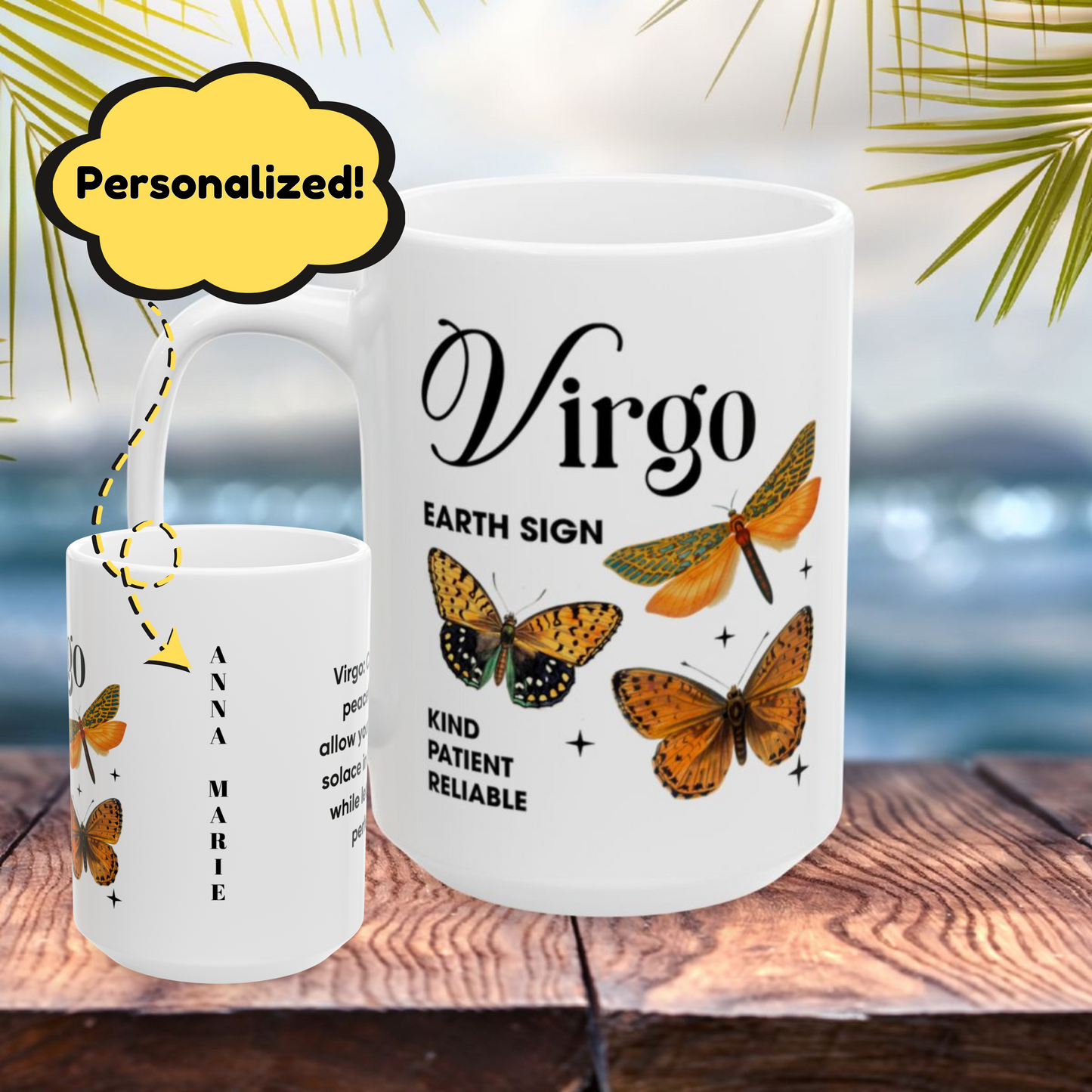 Virgo zodiac mug, custom horoscope coffee cup, astrology birthday gift for star sign lovers