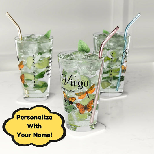Shop our premium virgo zodiac pint glass 16oz from MySisterIsASurvivor.