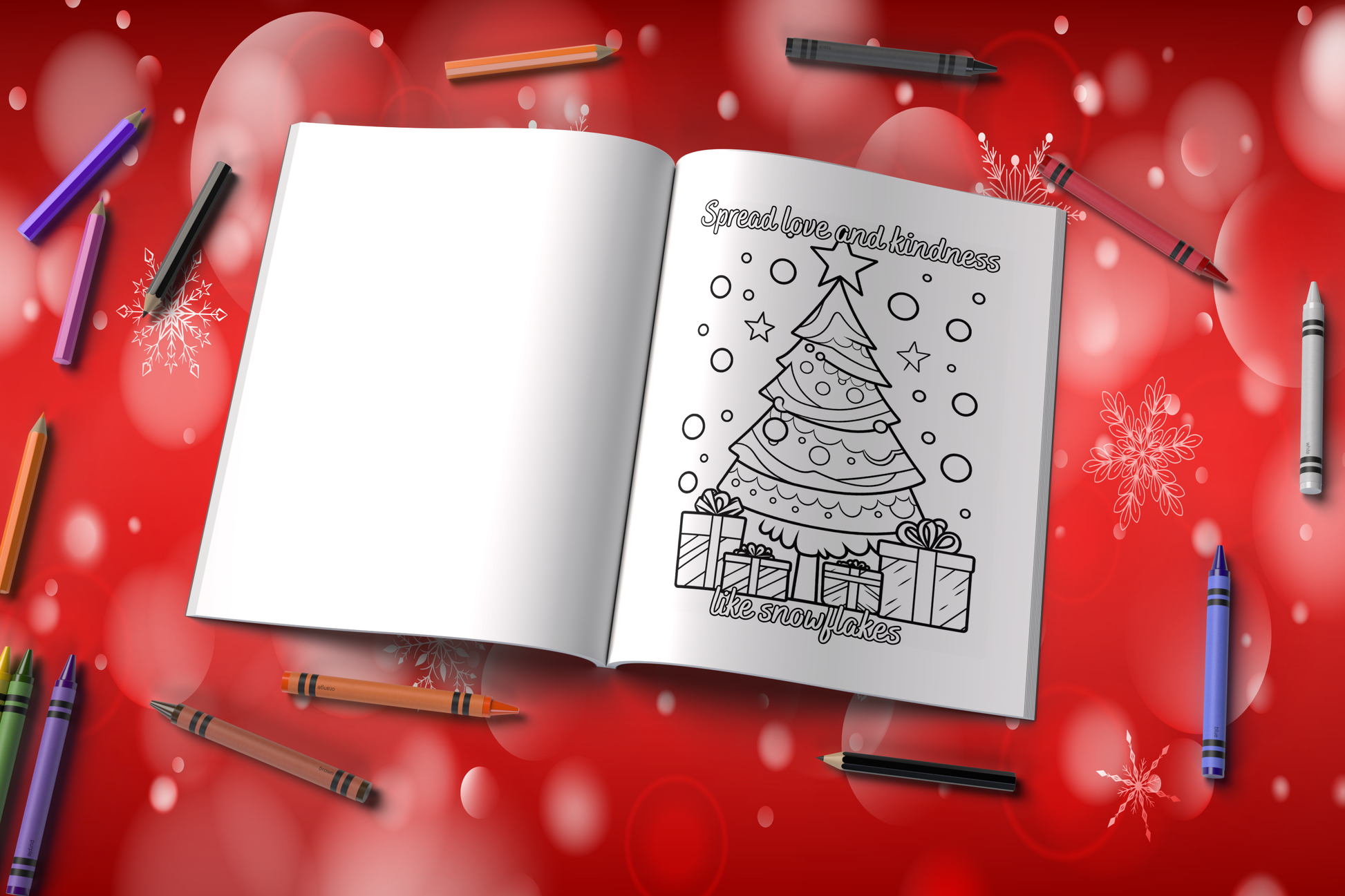 Christmas coloring book with positive affirmations and warm winter scenes
