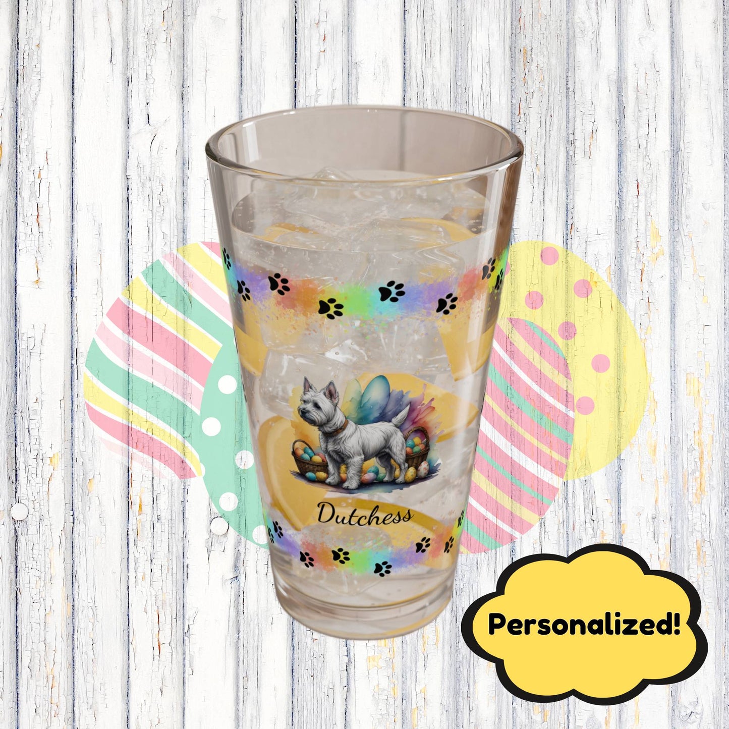 West Highland Terrier Personalized Easter Puppy 16oz Pint Glass - Custom Dog Design, Mental Health Gift, Easter Décor, and Festive Celebrations