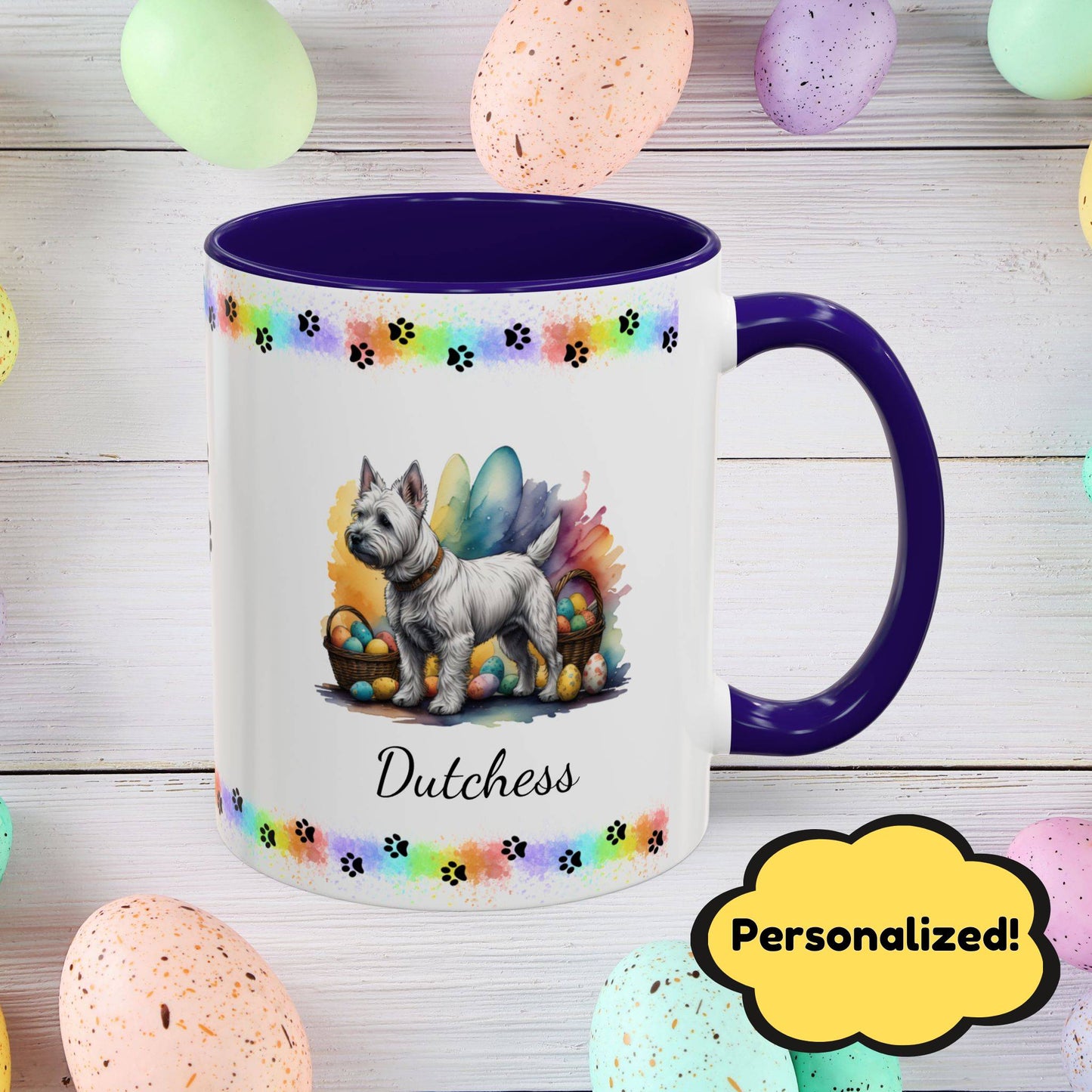 West Highland Terrier Easter puppy coffee mug personalized gift, perfect for Easter mornings and mental health awareness.