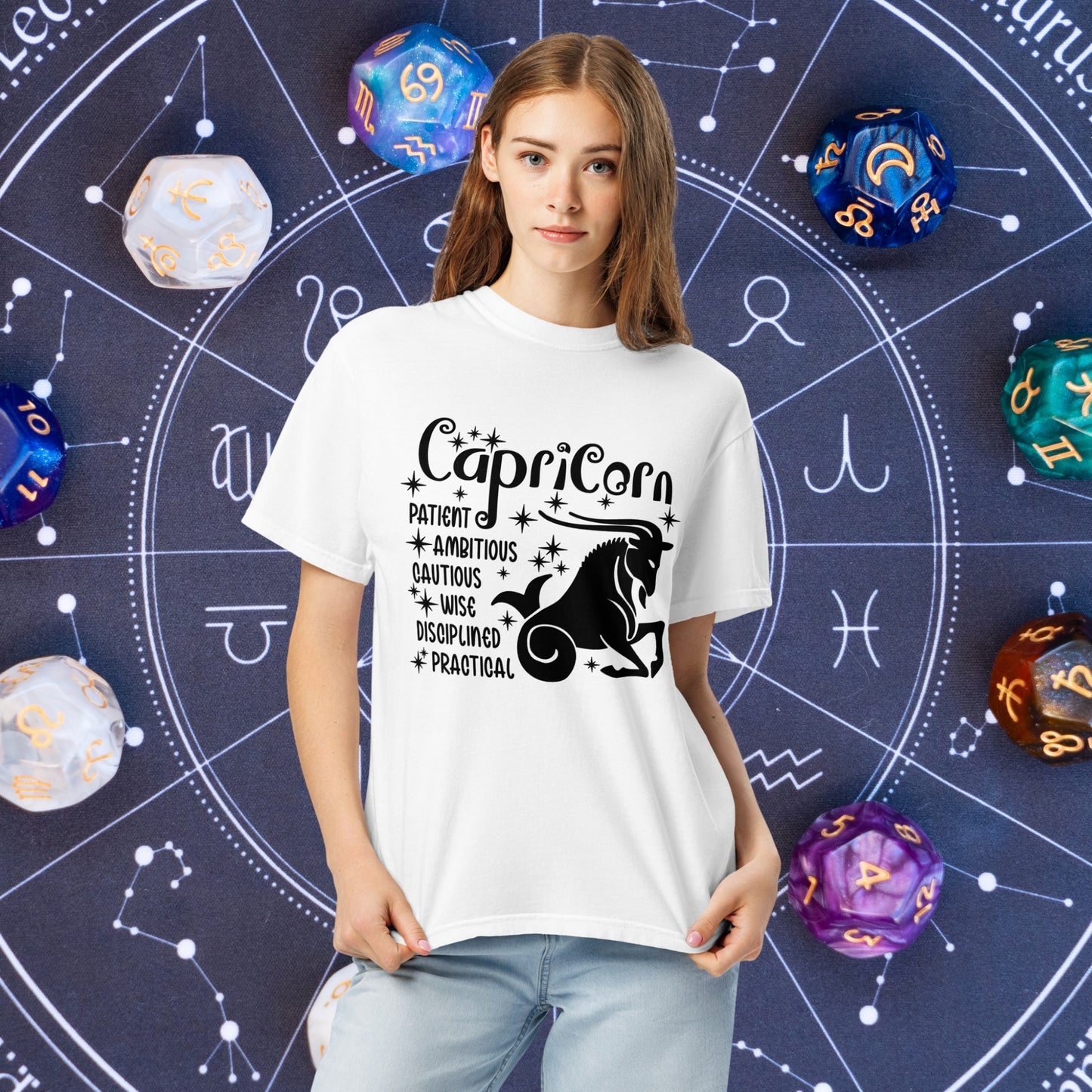 Capricorn Zodiac Comfort Colors T-Shirt - Grounded and mindful Capricorn zodiac tee for self-care and emotional balance
