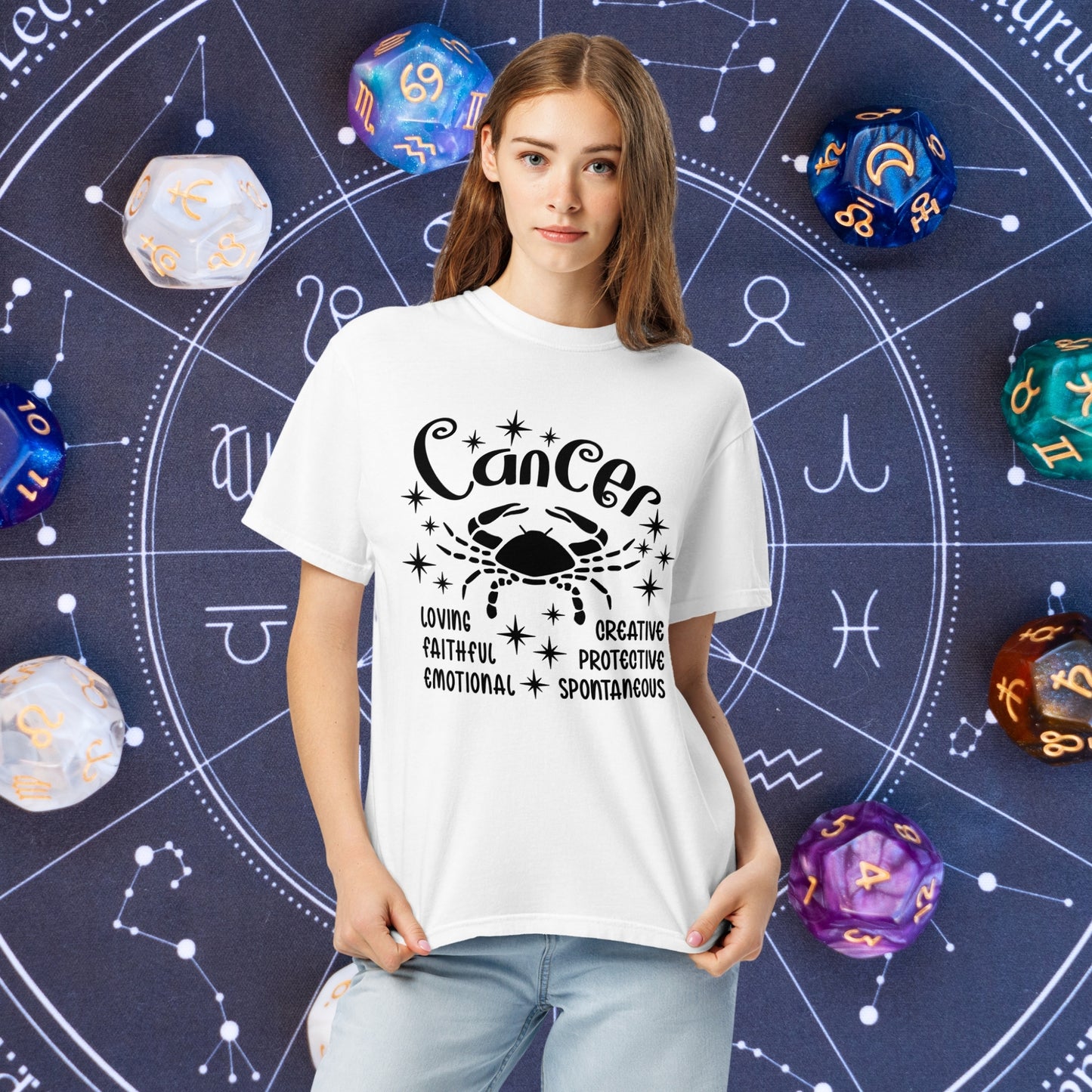Cancer Zodiac Comfort Colors Shirt - Soft unisex star sign tee for Cancer, ideal for astrology lovers and mental health awareness