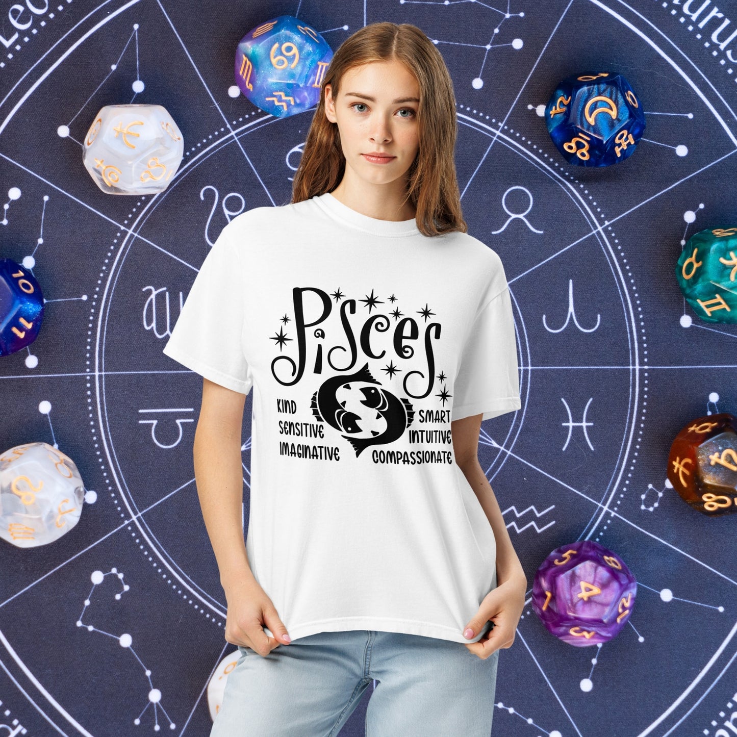 Pisces Zodiac Comfort Colors Shirt - Intuitive and dreamy Pisces astrology tee for mindful living and mental health support