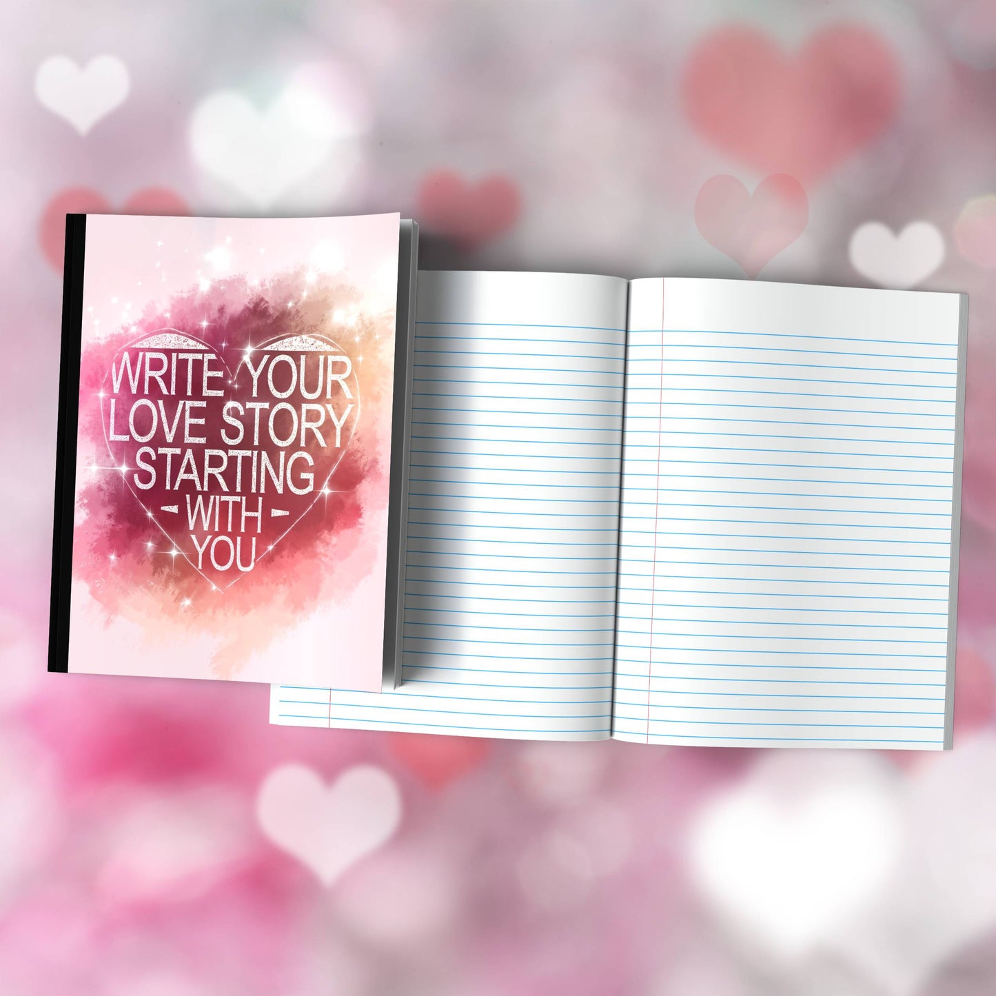 Write Your Love Story Starting With You Composition Notebook - 100 Pages, Wide-Ruled, 6 Line Color Options for Journaling & Mental Well-Being