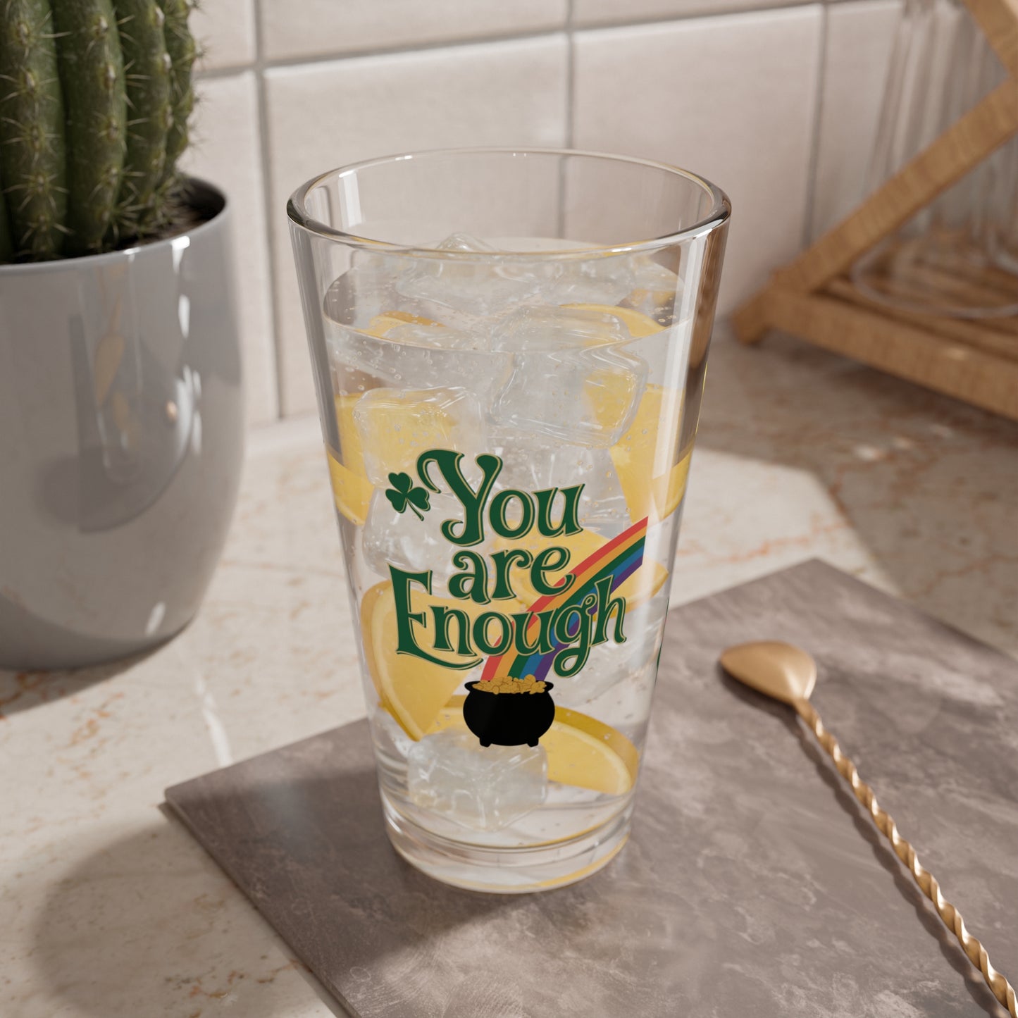 You Are Enough: Personalized St. Patrick's Day Pint Glass - Customizable Name for Happiness and Positivity