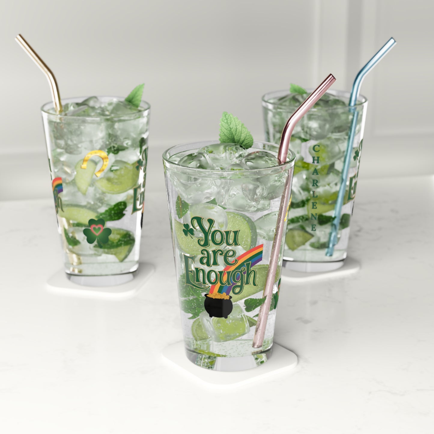 You Are Enough: Personalized St. Patrick's Day Pint Glass - Customizable Name for Happiness and Positivity