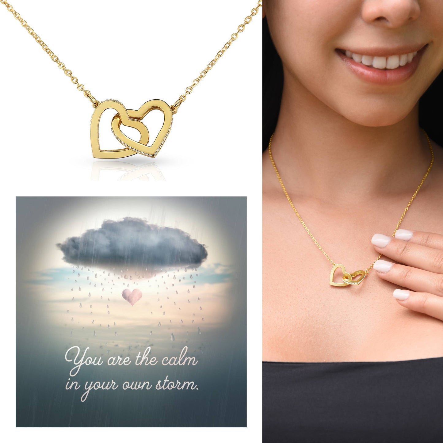 You Are The Calm In Your Own Storm: Interlocking Hearts Necklace - Mental Health Gift, Self-Love, Anxiety, PTSD Support