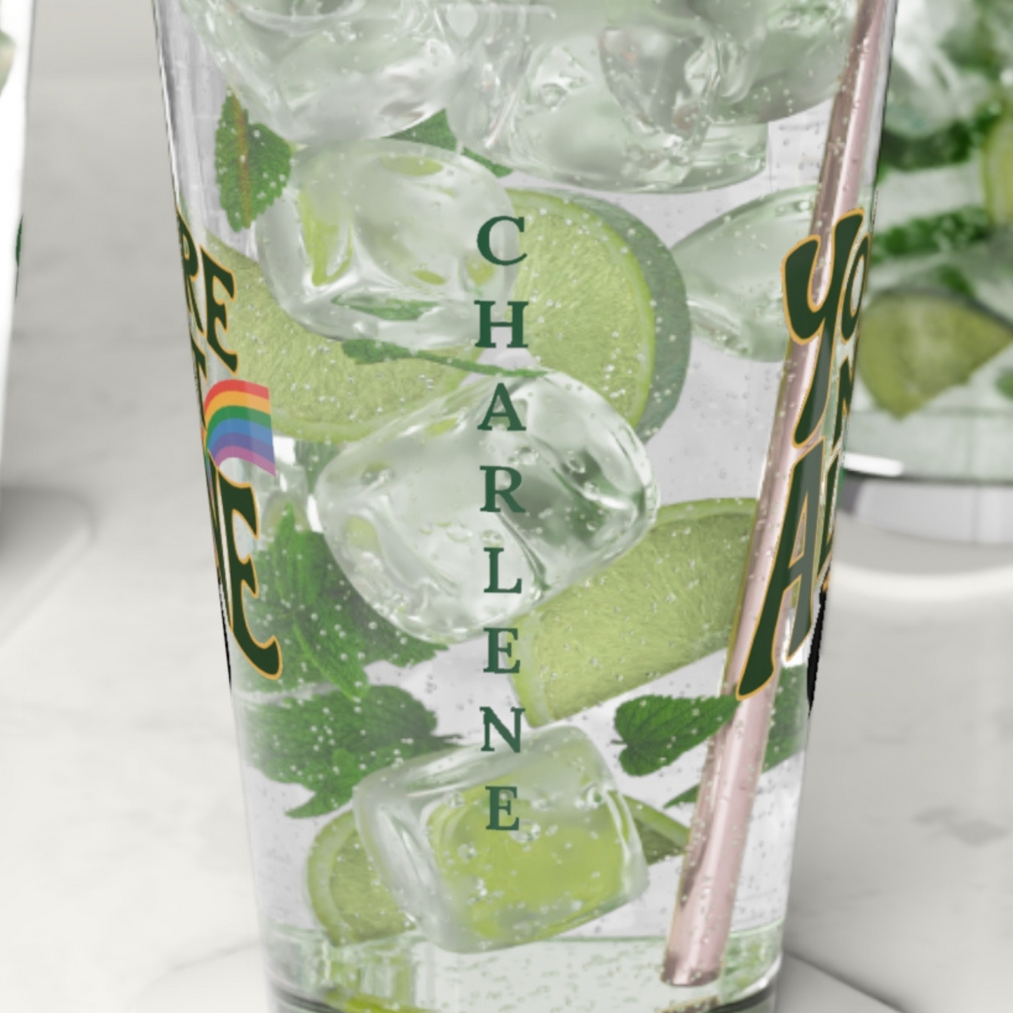 You're Not Alone: Personalized St. Patrick's Day Pint Glass - Customizable Name for Happiness and Positivity