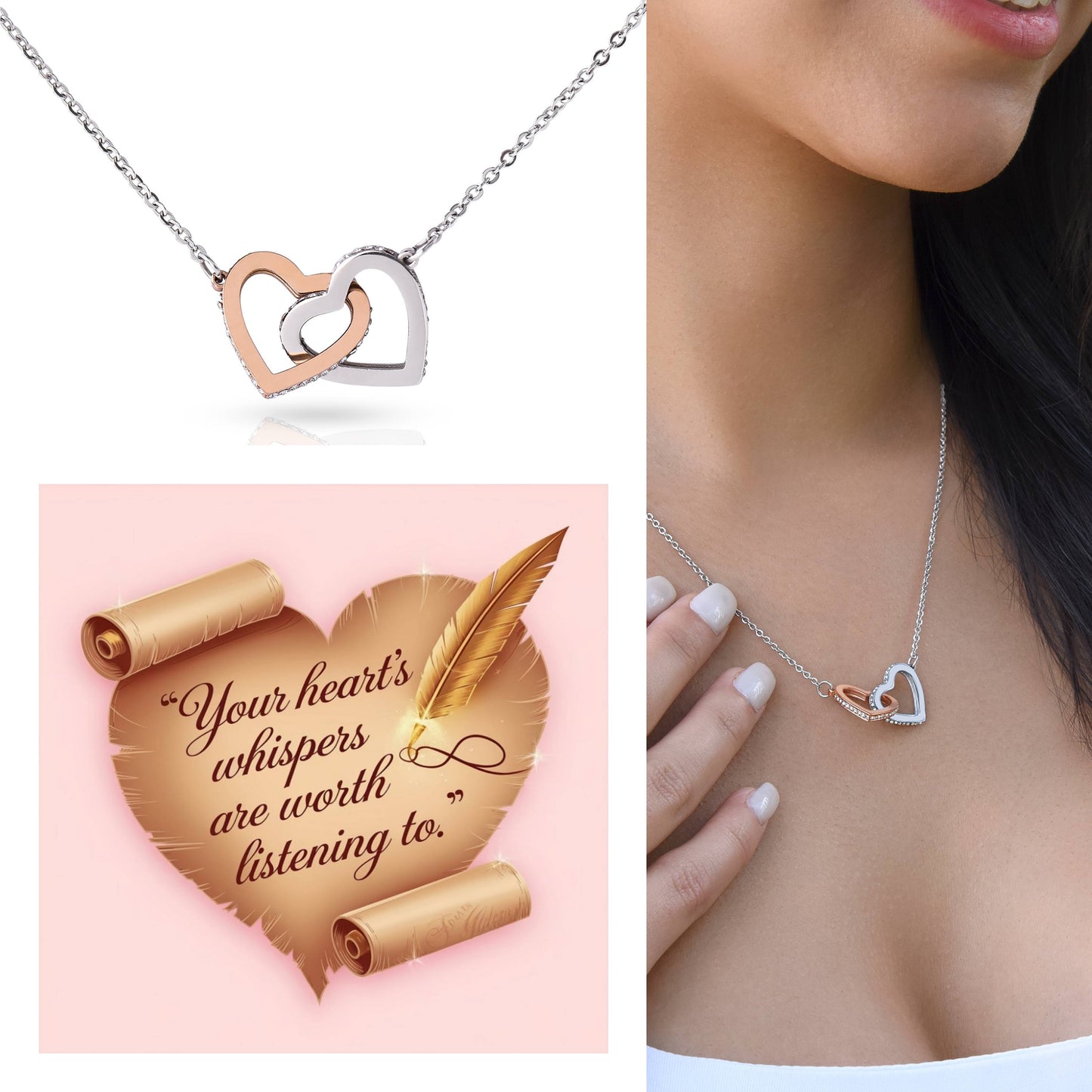 Your Heart's Whispers Are Worth Listening To: Interlocking Hearts Necklace - Mental Health Gift, Self-Love, Anxiety, PTSD Support