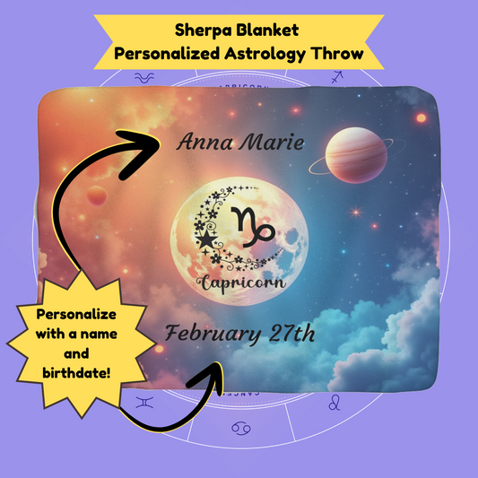 Custom Capricorn zodiac sign throw with constellation design. Perfect gift for astrology lovers seeking comfort and mental wellness.