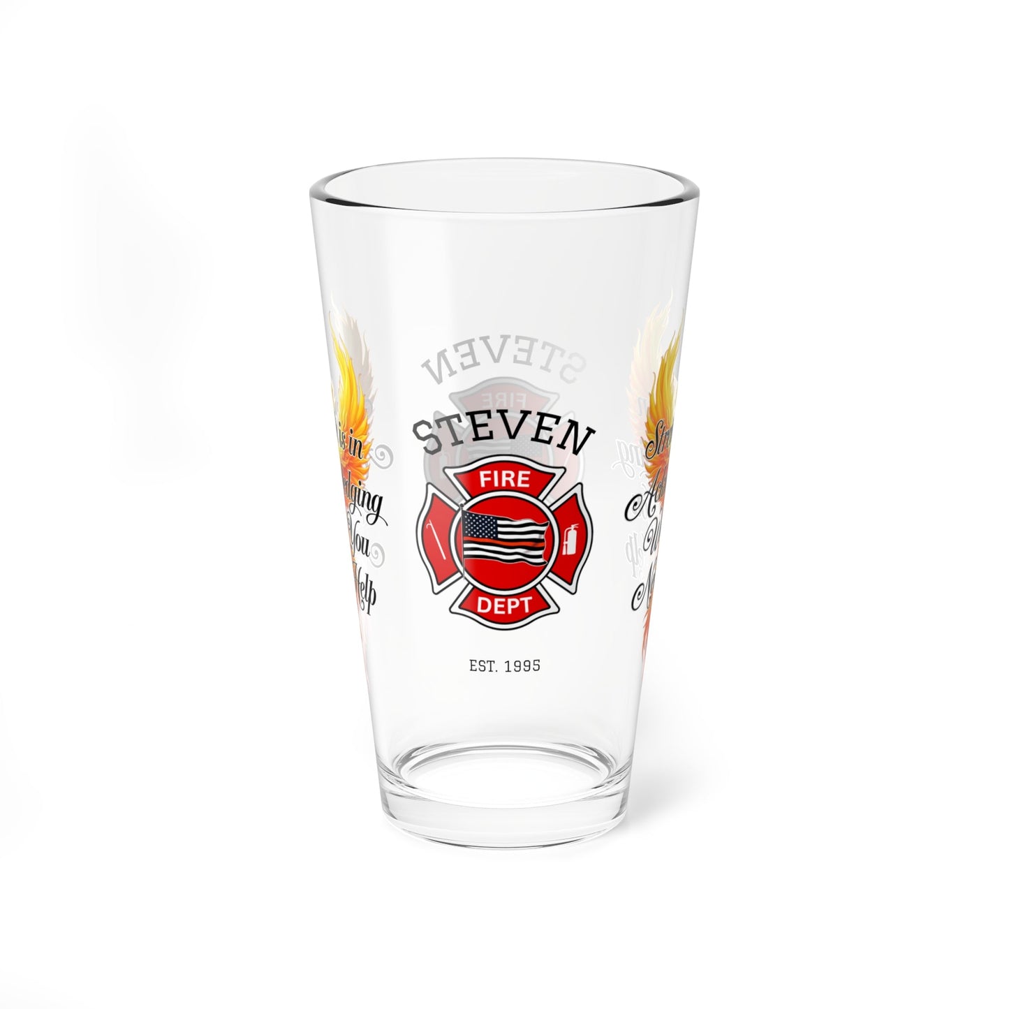 Firefighter support pint glass reminding first responders to seek help and prioritize mental health. - MySisterIsASurvivor