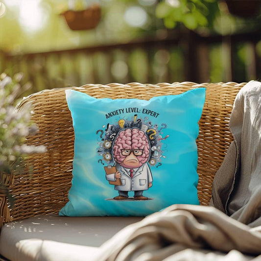Shop our anxiety level expert indoor outdoor pillow featuring the 18" x 18" style option from MySisterIsASurvivor.