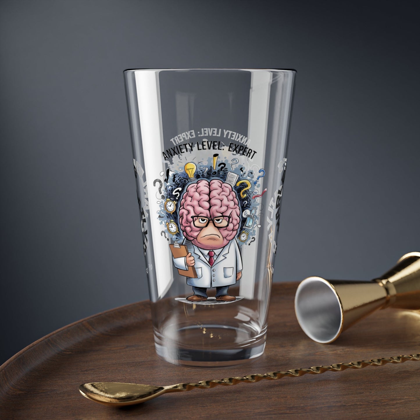 Personalized "Anxiety Level: Expert" pint glass with a sassy attitude and daily humor, perfect for positive vibes.