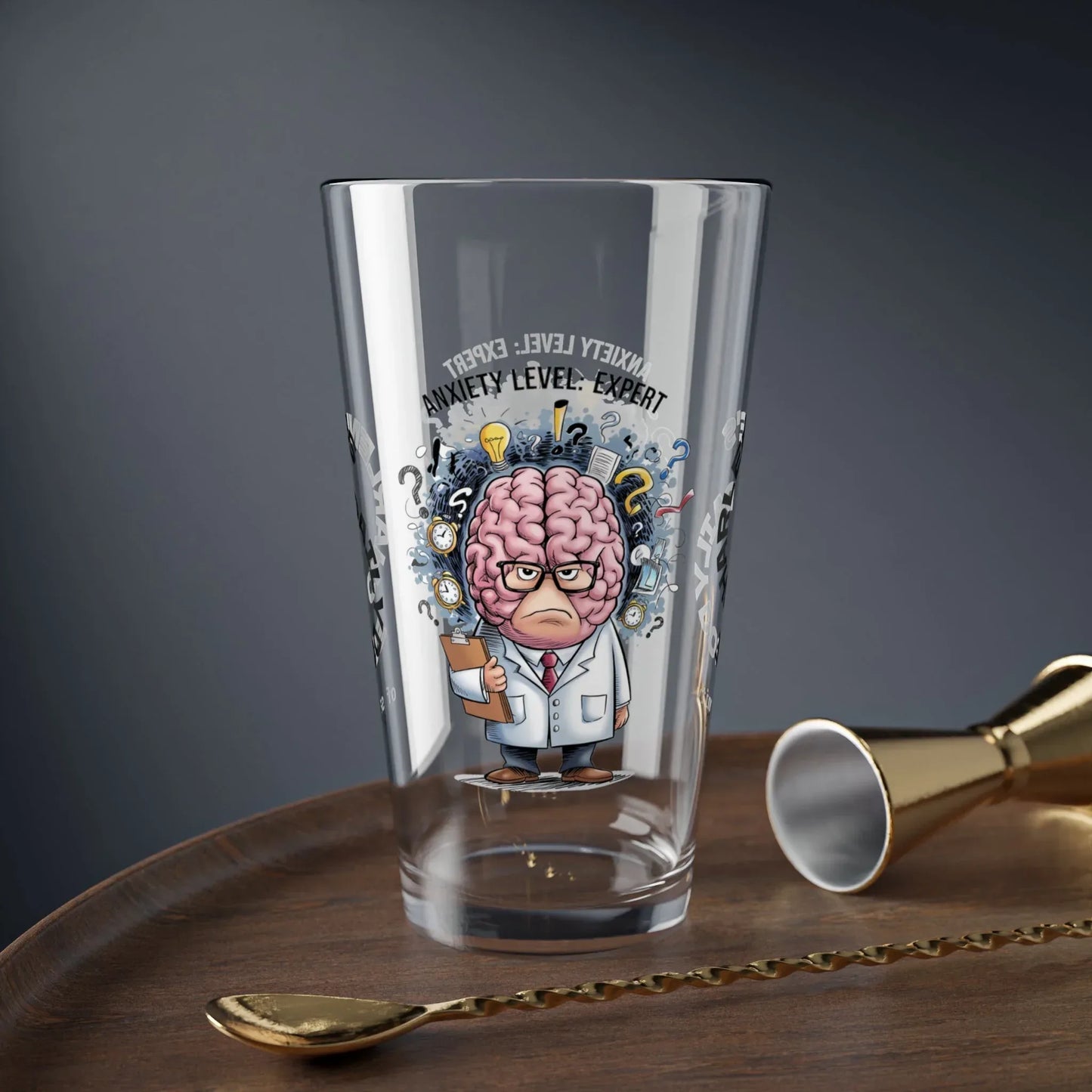 Shop our premium anxiety level expert pint glass 1 from MySisterIsASurvivor.