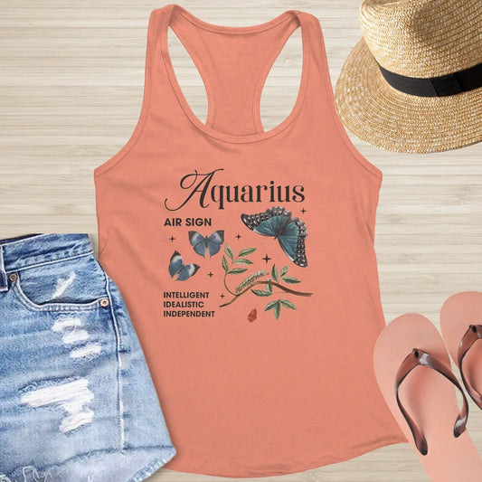 Aquarius Butterfly Racerback Tank - Zodiac Mental Health Shirt for Healing & Transformation - MySisterIsASurvivor