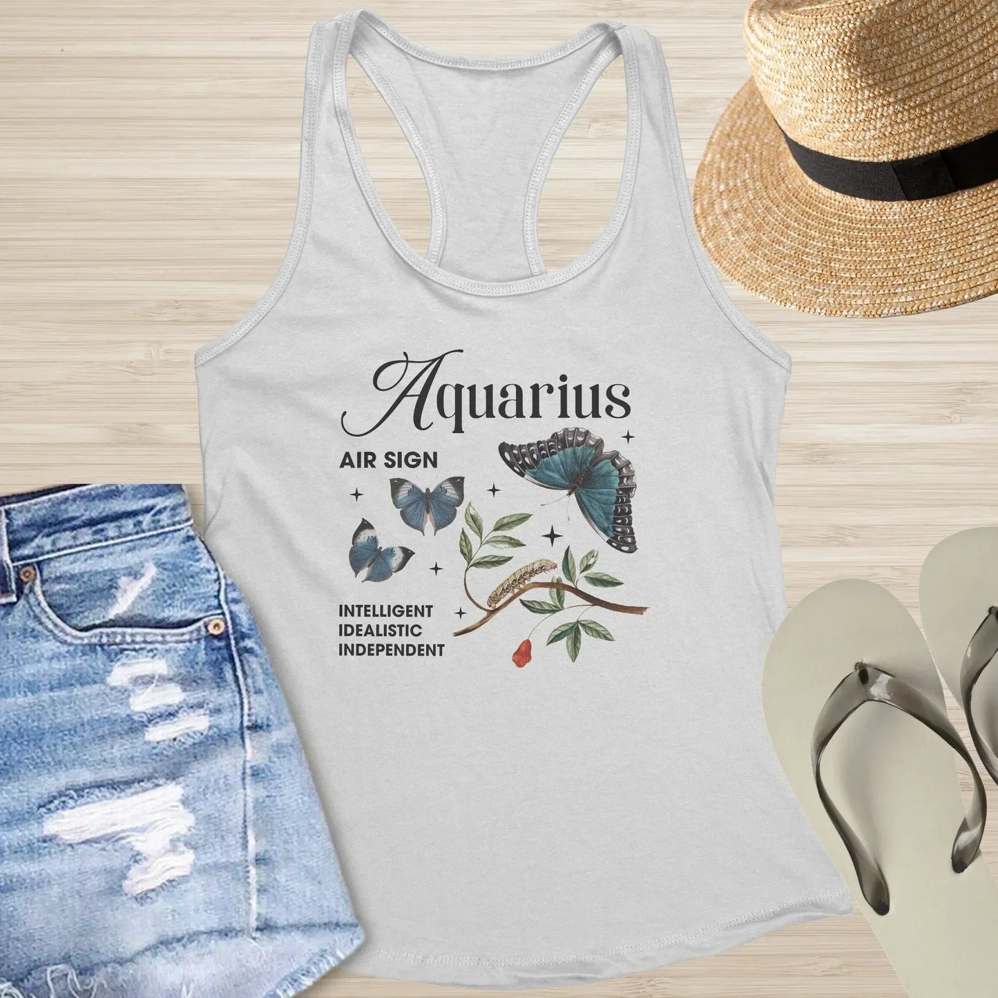Aquarius Butterfly Racerback Tank - Zodiac Mental Health Shirt for Healing & Transformation - MySisterIsASurvivor