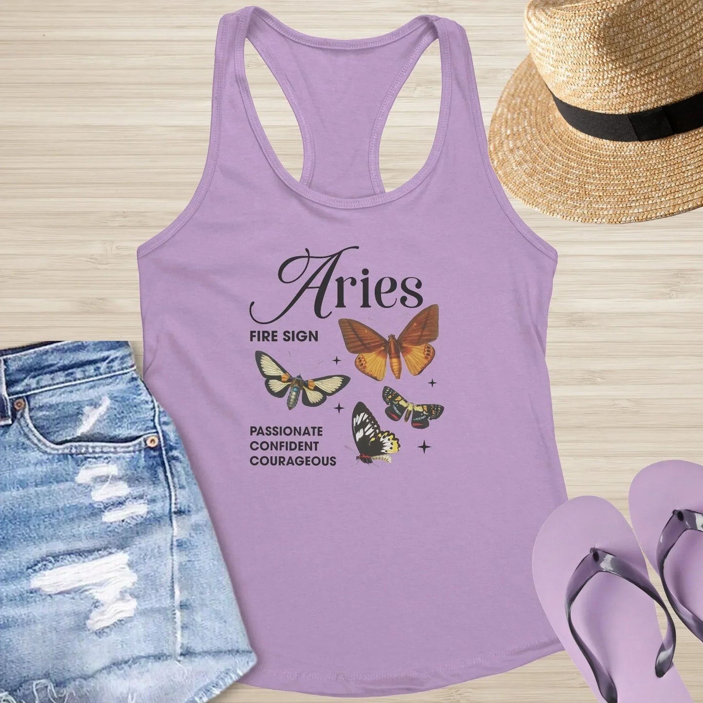 Aries Butterfly Racerback Tank - Zodiac - Inspired Mental Health Top with Symbolic Butterfly Design - MySisterIsASurvivor