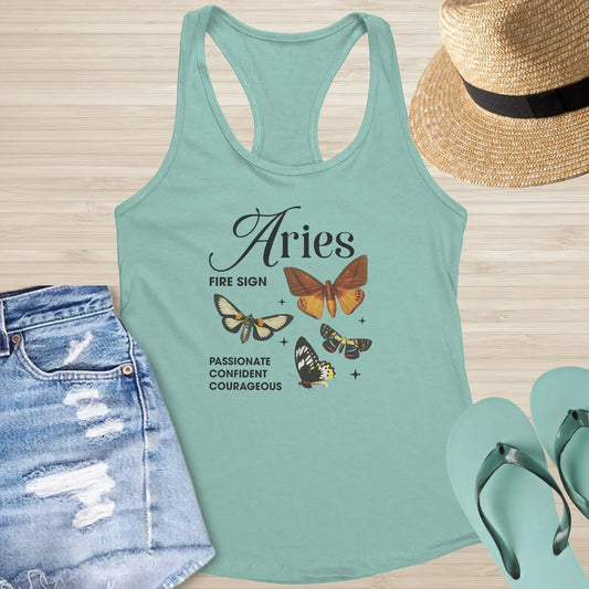 Aries Butterfly Racerback Tank - Zodiac - Inspired Mental Health Top with Symbolic Butterfly Design - MySisterIsASurvivor