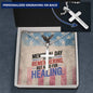Cross necklace engraved with "Memorial Day Is for Remembering" - tribute jewelry for fallen military heroes