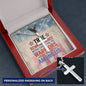 "True Remembrance Means Caring" cross necklace - support jewelry for PTSD warriors and veteran families