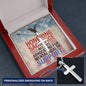 Stainless steel cross necklace engraved with "Honoring Sacrifice" - veteran tribute and PTSD awareness gift