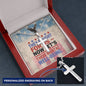 "They Fought for Us" engraved dog tag-style cross - tribute necklace for military service and Memorial Day