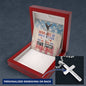 Engraved cross necklace with "Memories of War Don’t Fade" - PTSD awareness and veteran remembrance jewelry