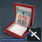 Stainless steel cross necklace engraved with "Honoring Sacrifice" - veteran tribute and PTSD awareness gift