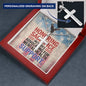 Stainless steel cross necklace engraved with "Honoring Sacrifice" - veteran tribute and PTSD awareness gift