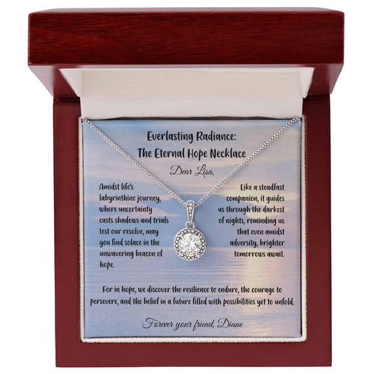 Amidst life's labyrinthine journey, where uncertainty casts shadows...- Everlasting Radiance: The Eternal Hope Necklace