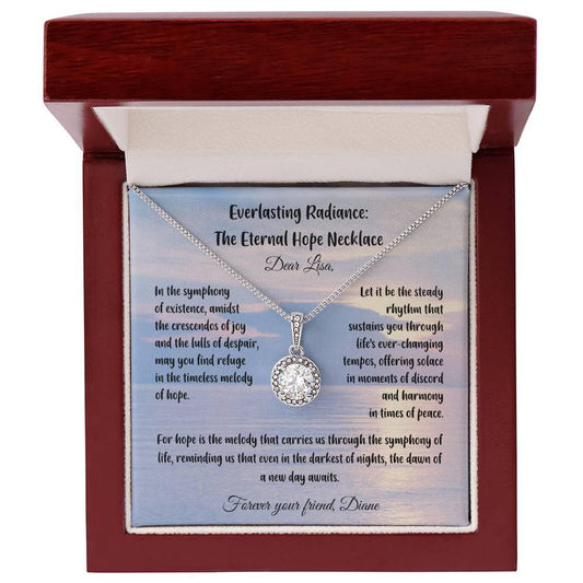 Shop our in the symphony of existence amidst the crescendos of joy everlasting radiance the eternal hope necklace featuring the Luxury Box w/ LED style option from MySisterIsASurvivor.