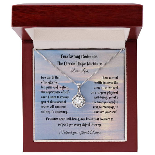 Shop our in a world that often glorifies busyness everlasting radiance the eternal hope necklace featuring the Luxury Box w/ LED style option from MySisterIsASurvivor.