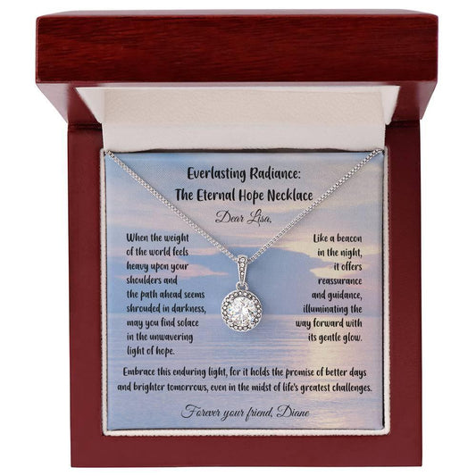 Shop our when the weight of the world feels heavy upon your shoulders everlasting radiance the eternal hope necklace featuring the Luxury Box w/ LED style option from MySisterIsASurvivor.