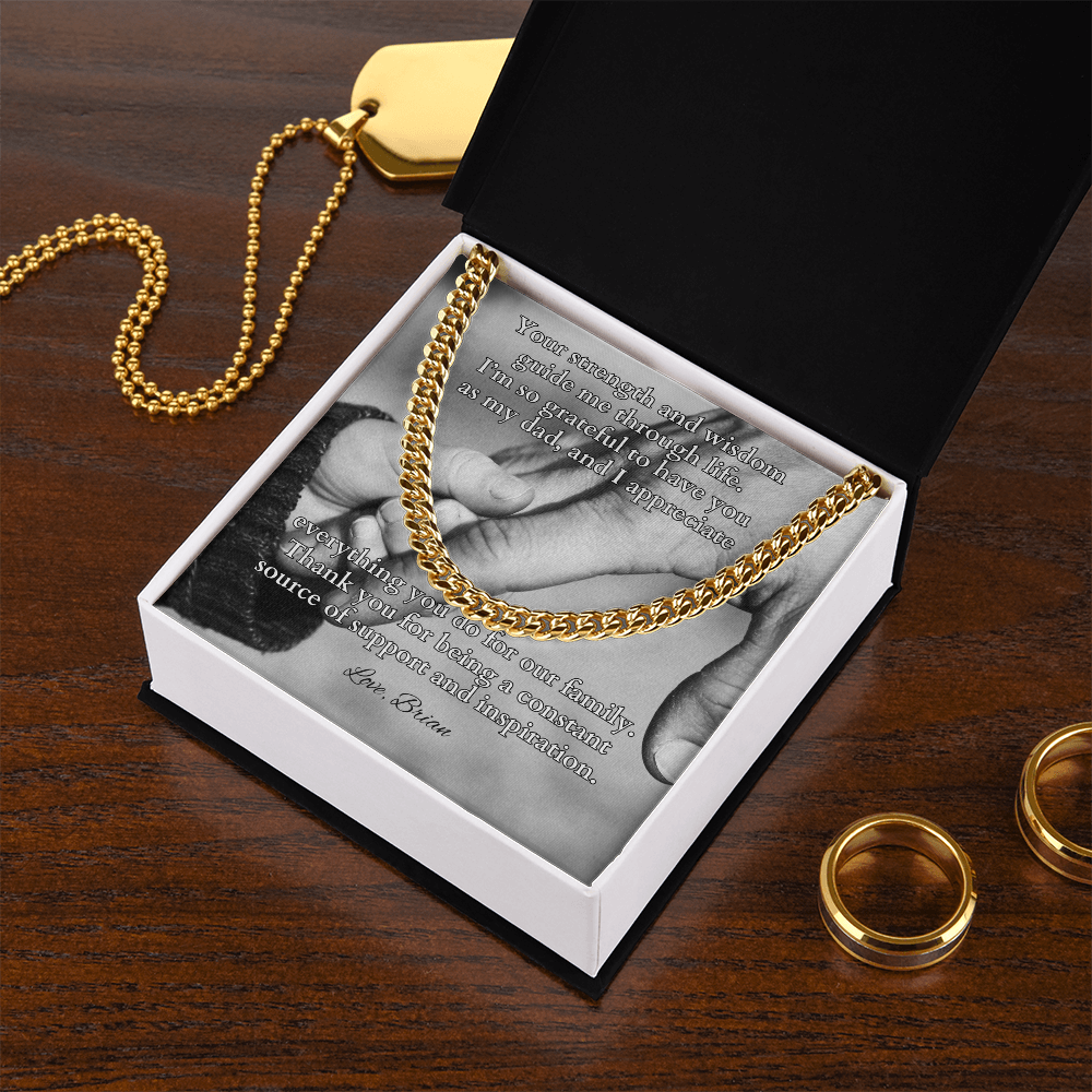 Cuban link chain with “Your Strength And Wisdom” message card – wise and strong dad gift