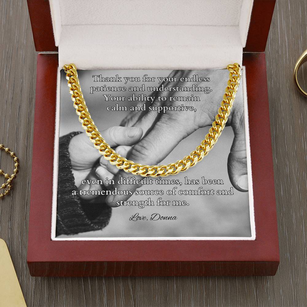 Cuban link chain with message “Thank You For Your Endless Patience” – thoughtful gift for father